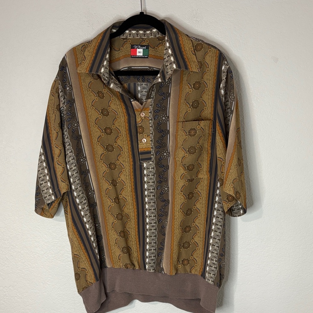 D’Accord VTG Brown Print Pullover Shirt 70s